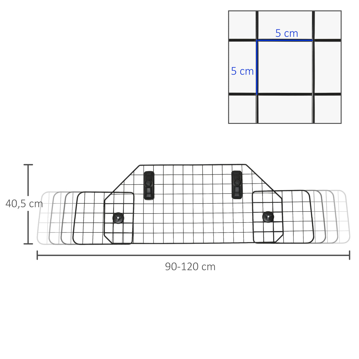 Grille de protection universelle pour chien barrière de sécurité de voiture pour chiens largeur ajustable 90-120 cm noir-2
