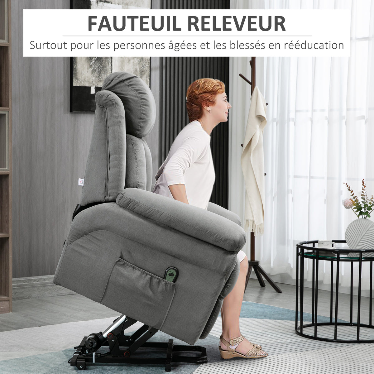 Fauteuil de Relaxation électrique Fauteuil releveur inclinable avec Repose-Pied Ajustable gris-3