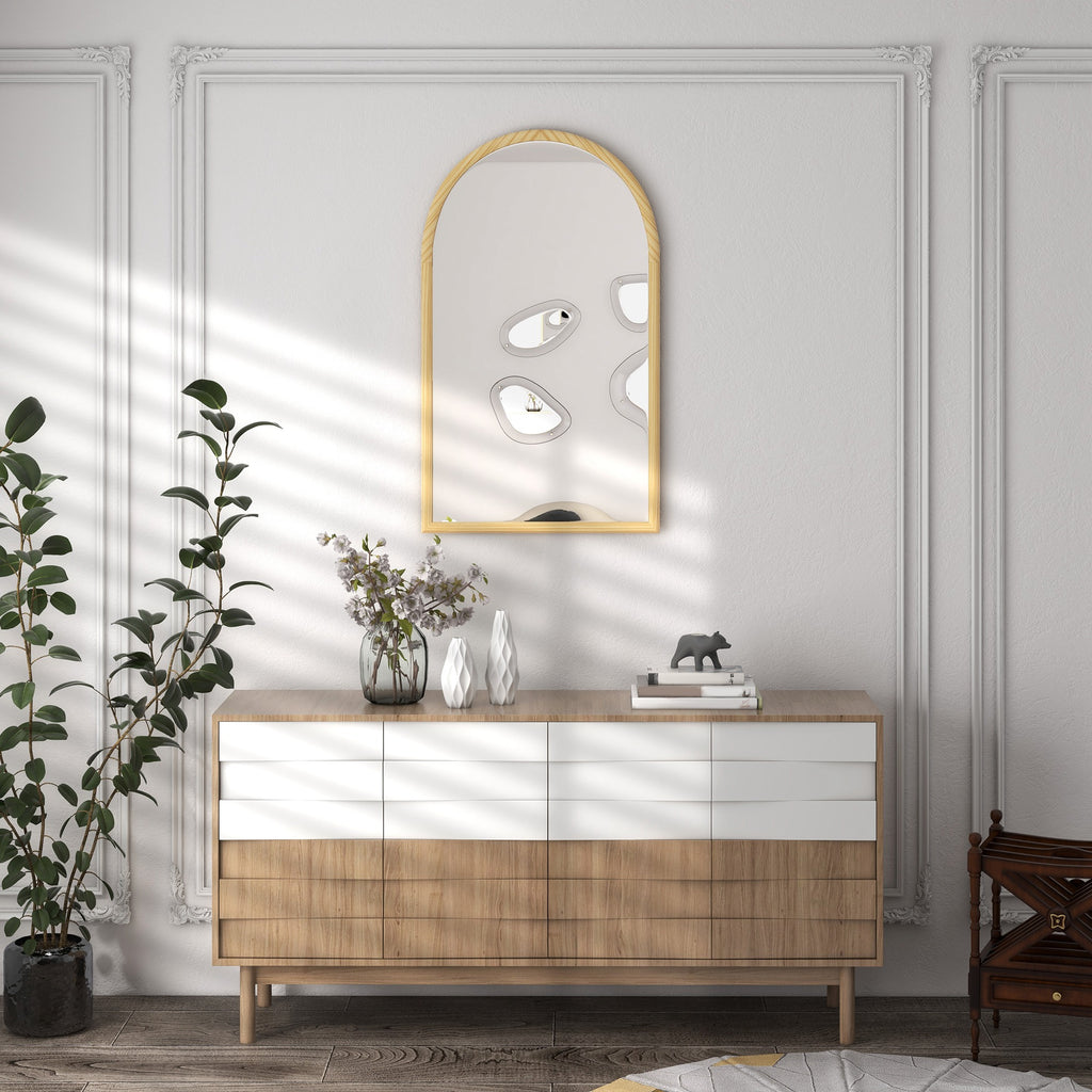 Miroir mural arche, 110 x 65 cm Cadre en bois, Miroir arqué pour le salon, la chambre, l'entrée, bois naturel-9