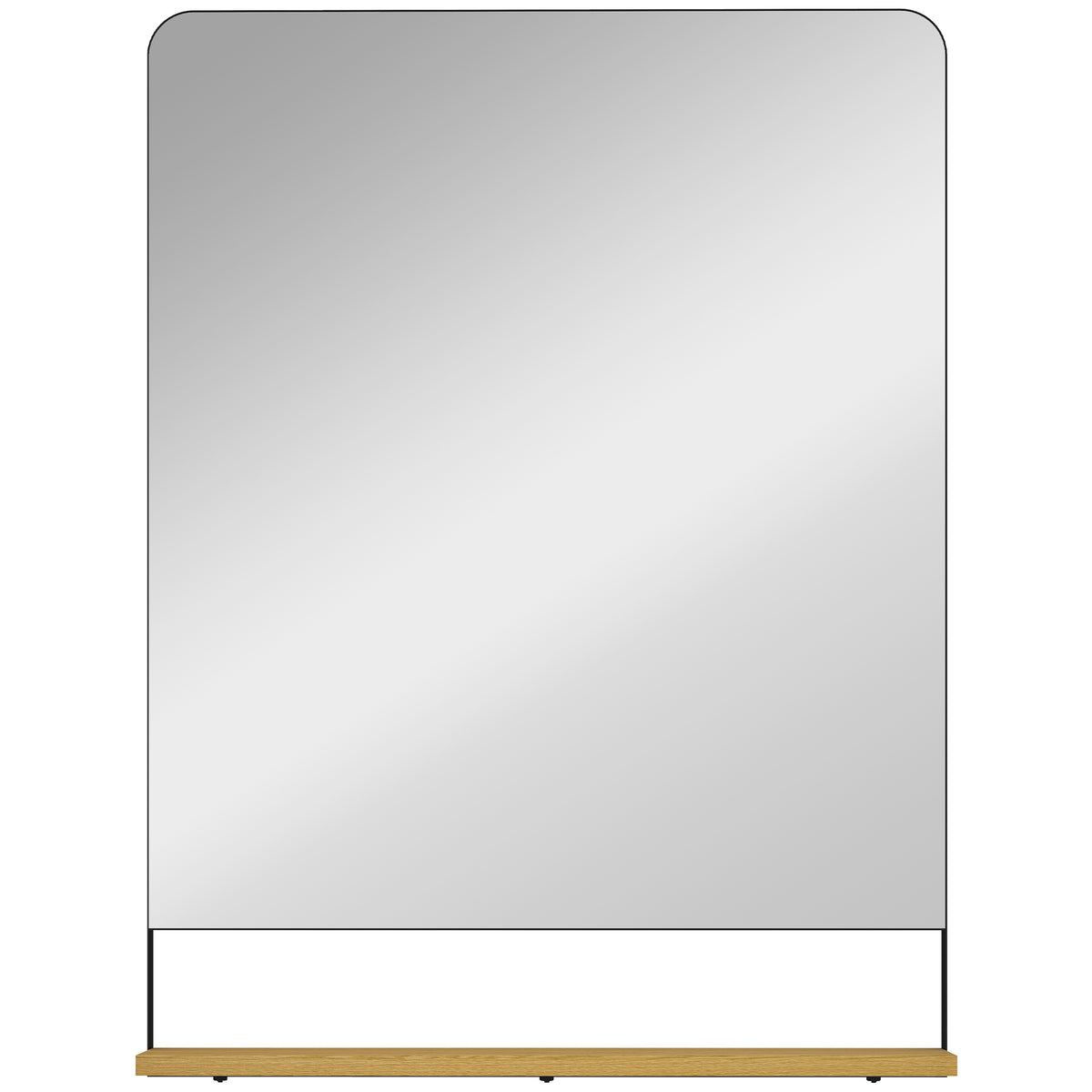 Miroir mural 80 x 60 cm avec étagère en bois, miroir rectangulaire moderne avec cadre en métal, noir-0