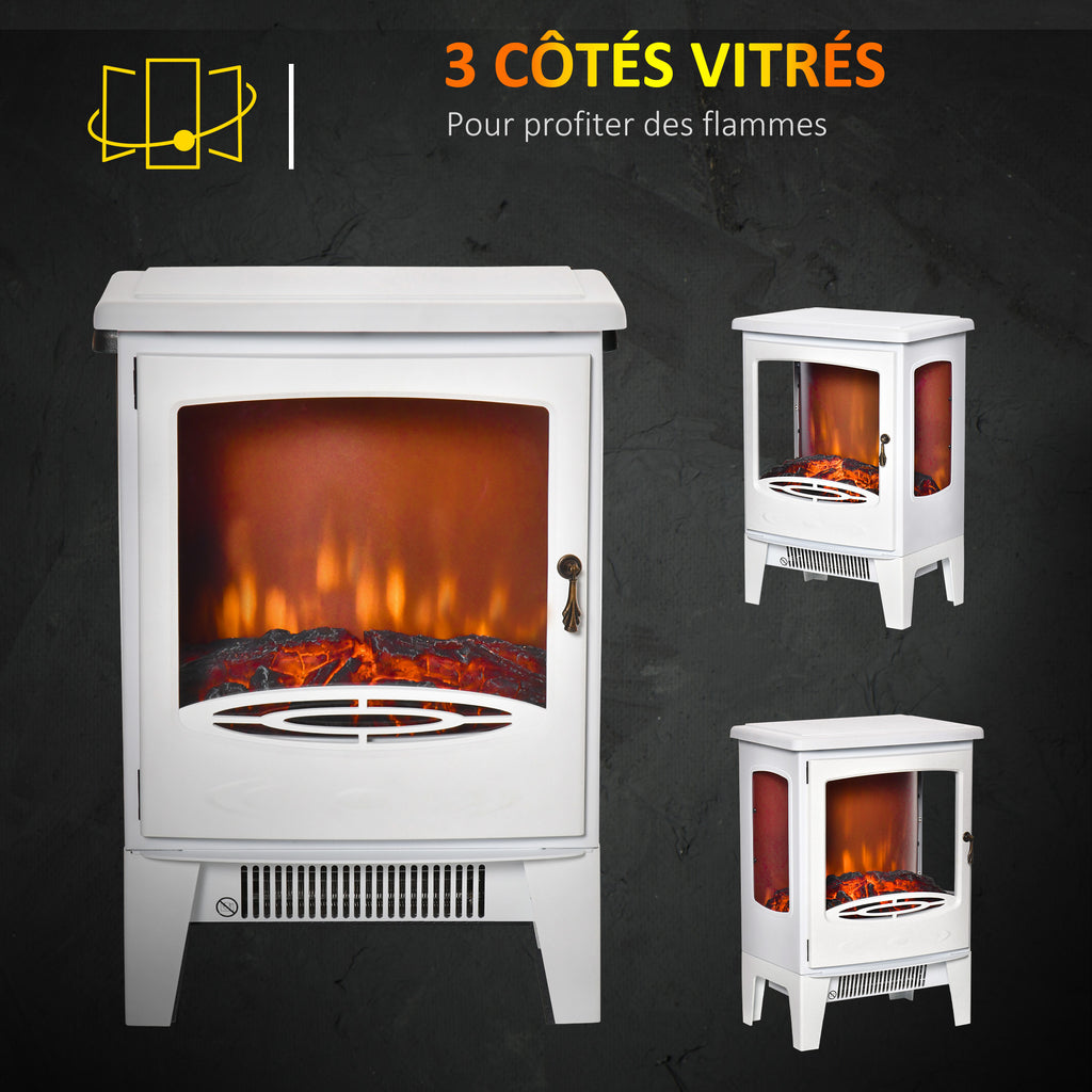 Cheminée électrique poêle Style néo-rétro 900-1800 W Simulation Flammes LED luminosité réglable Acier ABS Blanc-3
