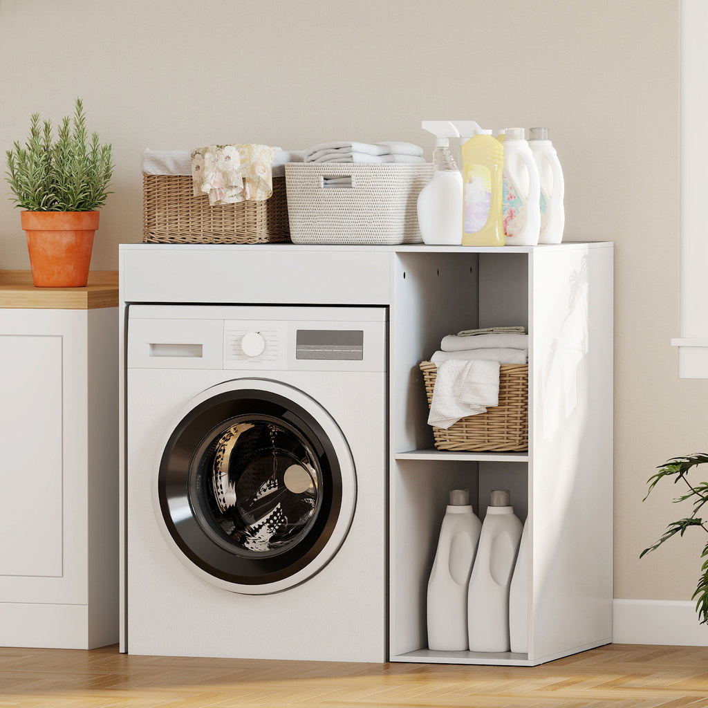Meuble machine à laver, armoire machine a laver et sèche-linge avec 2 compartiments ouverts, 96 x 60 x 90,5 cm, blanc-9