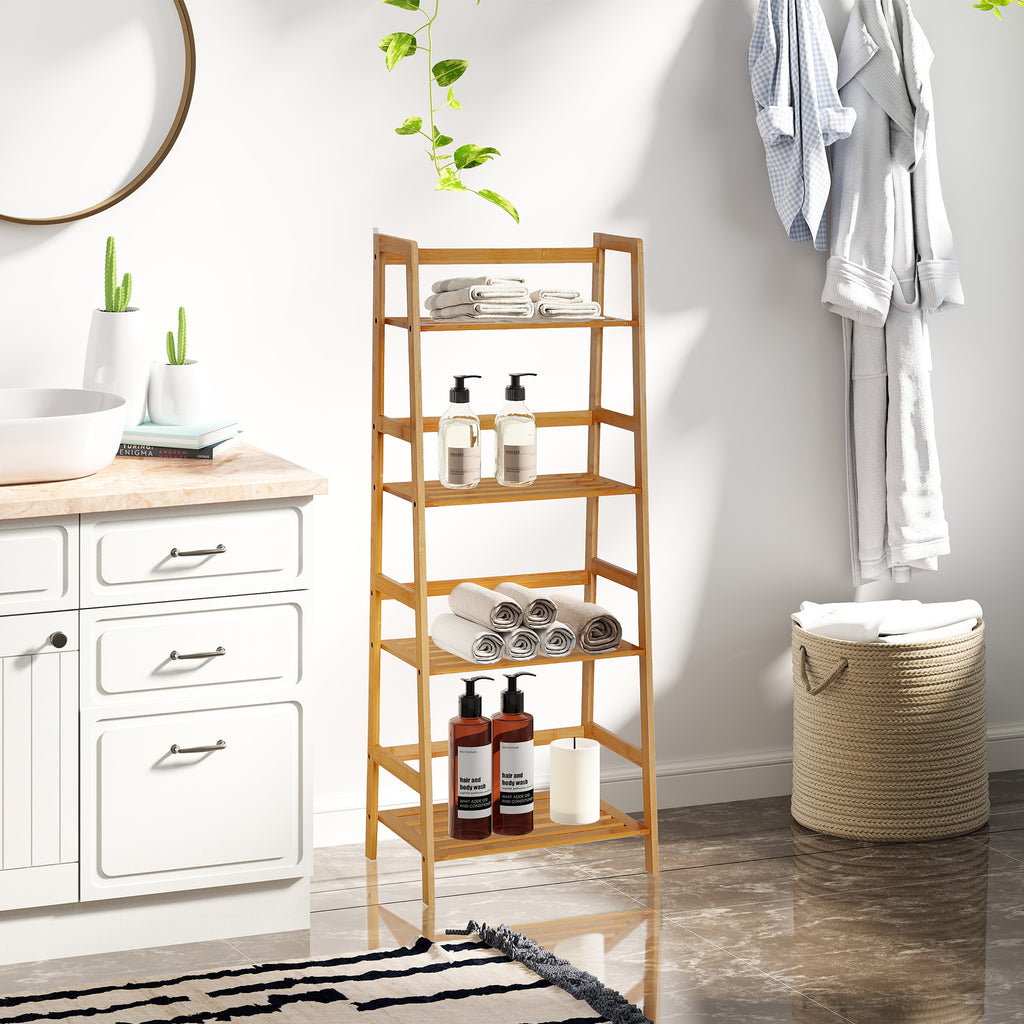 Etagère échelle en bambou 4 niveaux bibliothèque style naturel 48L x 31,5l x 120H cm-7