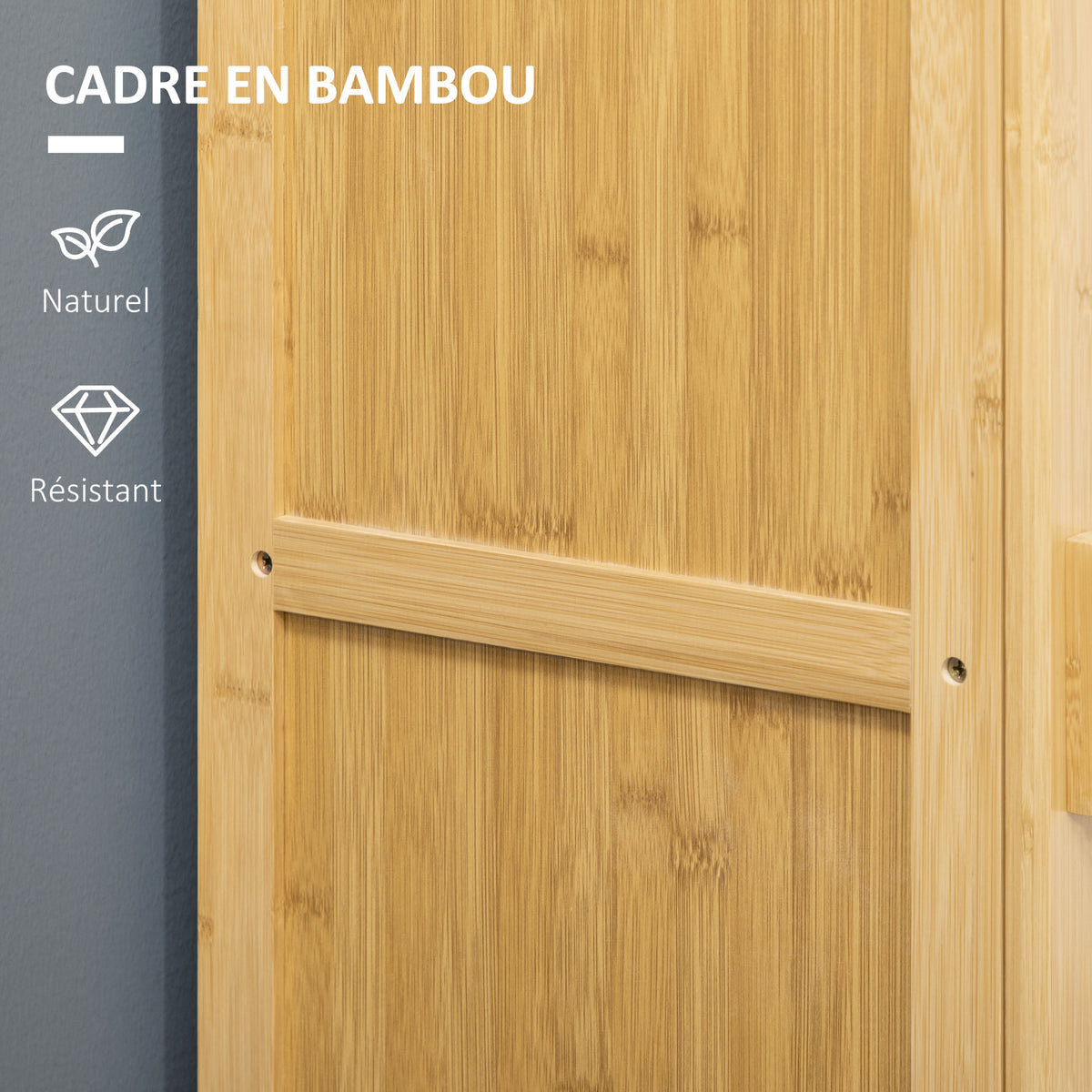 Meuble de rangement en bambou avec étagères et porte design à lamelles pour salle de bain chambre salon 40 x 30 x 140 cm-4