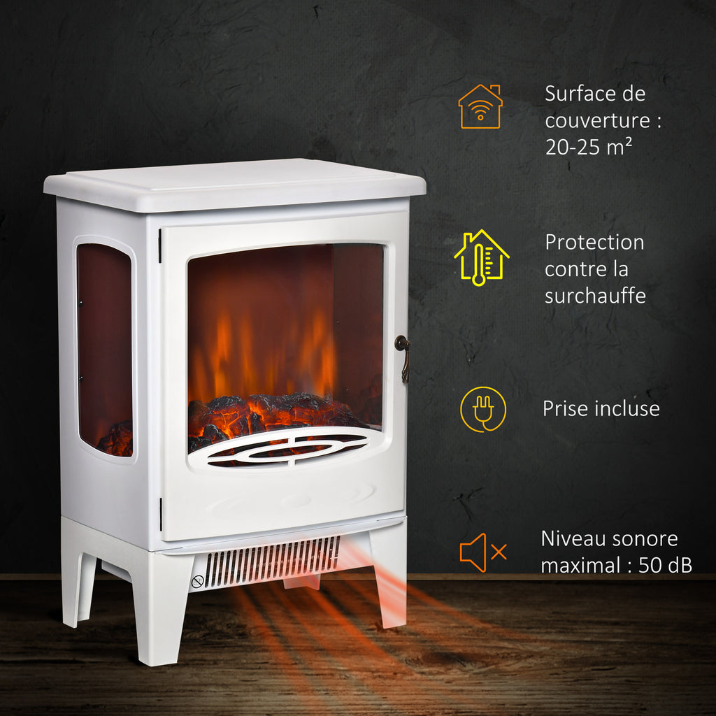 Cheminée électrique poêle Style néo-rétro 900-1800 W Simulation Flammes LED luminosité réglable Acier ABS Blanc-6