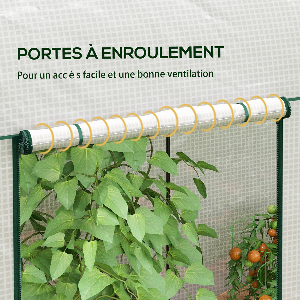 Serre de jardin 2 m² dim. 2L x 1l x 1,78H m 2 Portes zippées enroulables Acier PE Haute densité 140 g/m² Anti-UV blanc-5