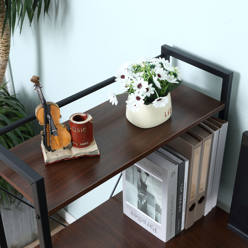 Bureau d'angle avec rangement design Industriel avec bibliothèque 3 étagères panneaux particules aspect noyer-7