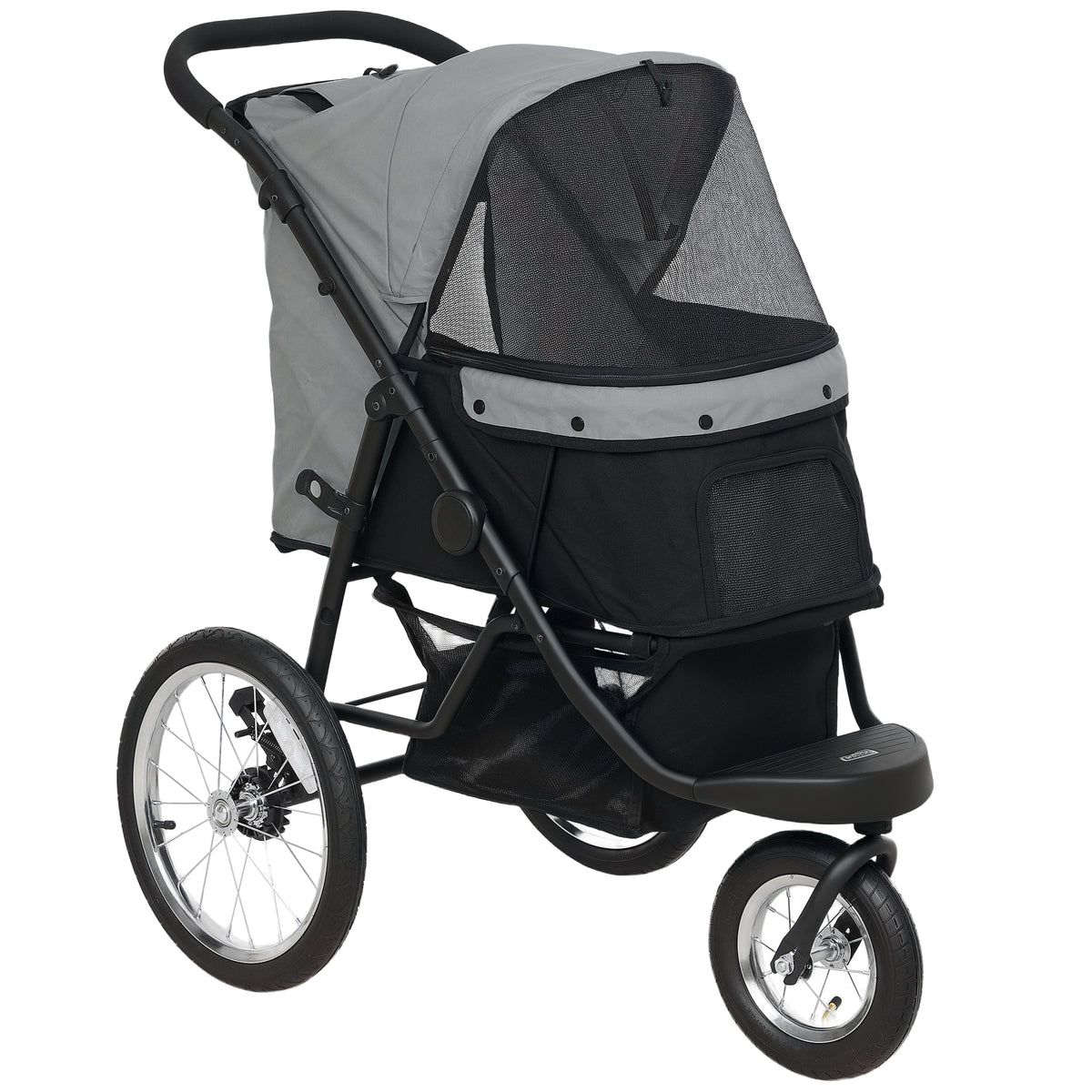 Poussette pour chien pliable avec panier de rangement, coussin lavable, roues en caoutchouc et auvent réglable, gris-0