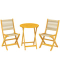Salon de Jardin Ensemble Bistro 3 Pièces Table Ronde et 2 Chaises Pliables Design Boho Bois d'Acacia Cordage PP Naturel-0