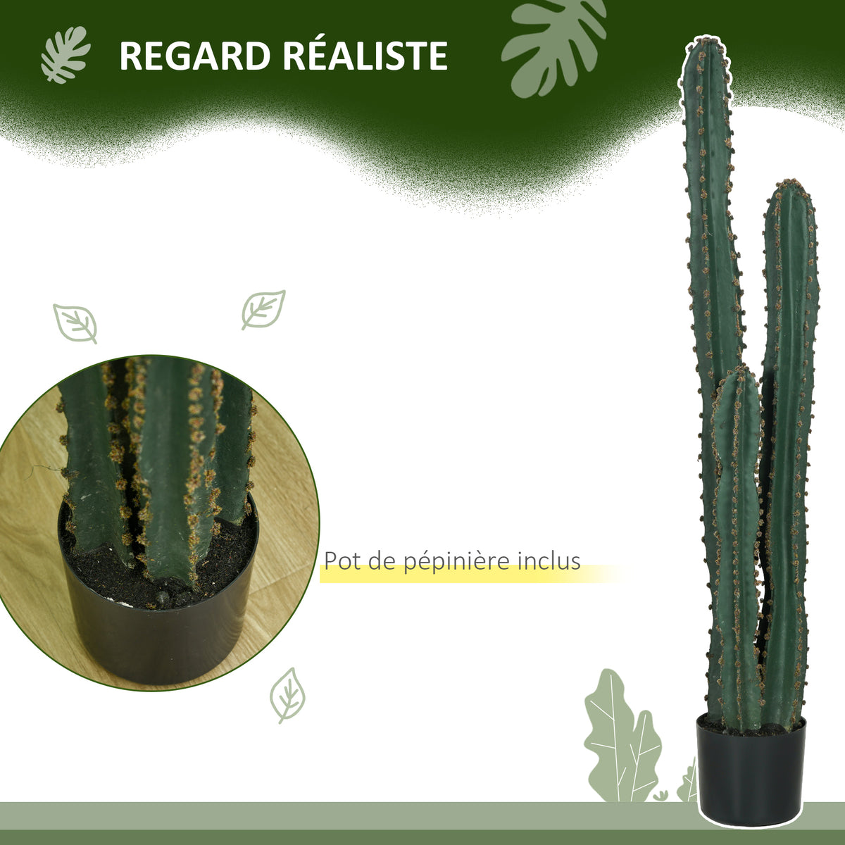 Cactus artificiel grand réalisme plante artificielle grande taille dim. Ø 18 x 120H cm vert-4