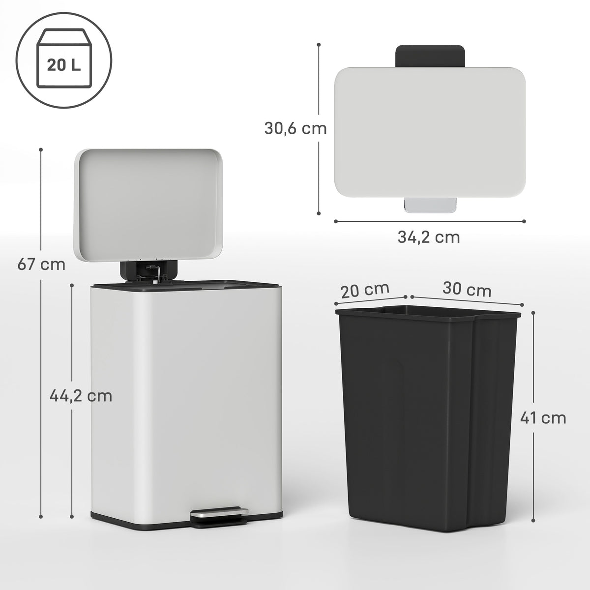 Poubelle de Cuisine 20 L en Métal, Poubelle avec Pédale, Couvercle à Fermeture Douce, Crème-2