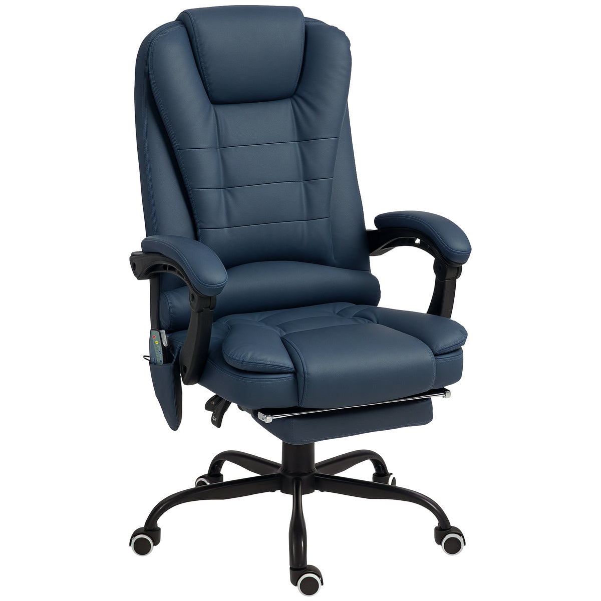 Fauteuil de bureau massant, chaise de bureau avec hauteur réglable, dossier inclinable et télécommande filaire, bleu-0