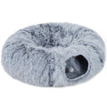 Tunnel pour Chat Intérieur avec Lit de Chat en Forme de Donut, Coussin Circulaire Lavable, 90x80x27cm, Gris Clair-0