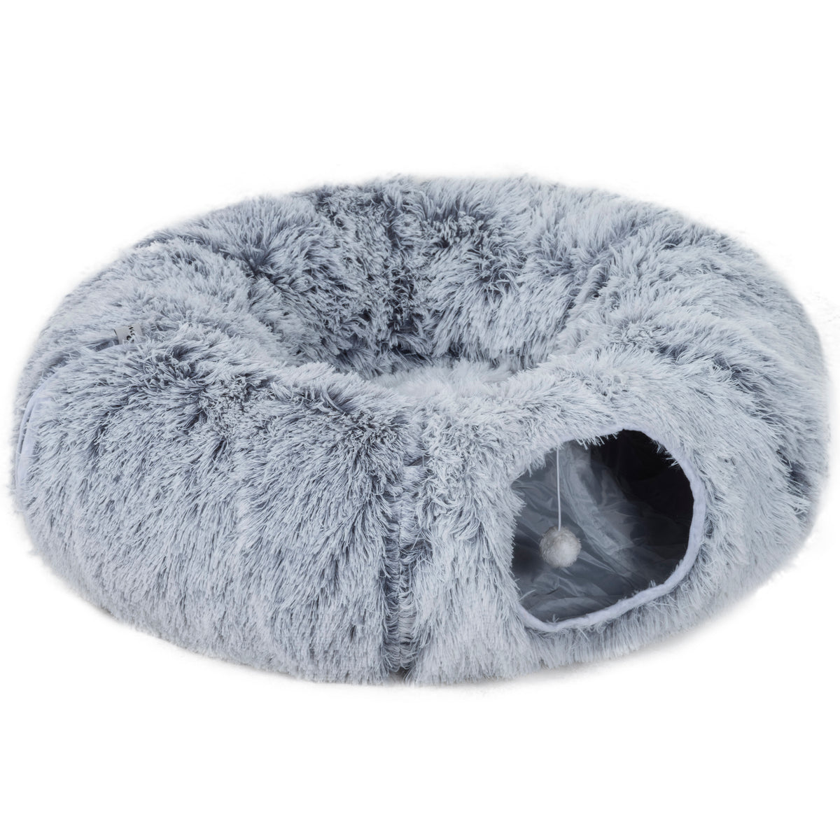 Tunnel pour Chat Intérieur avec Lit de Chat en Forme de Donut, Coussin Circulaire Lavable, 90x80x27cm, Gris Clair-0