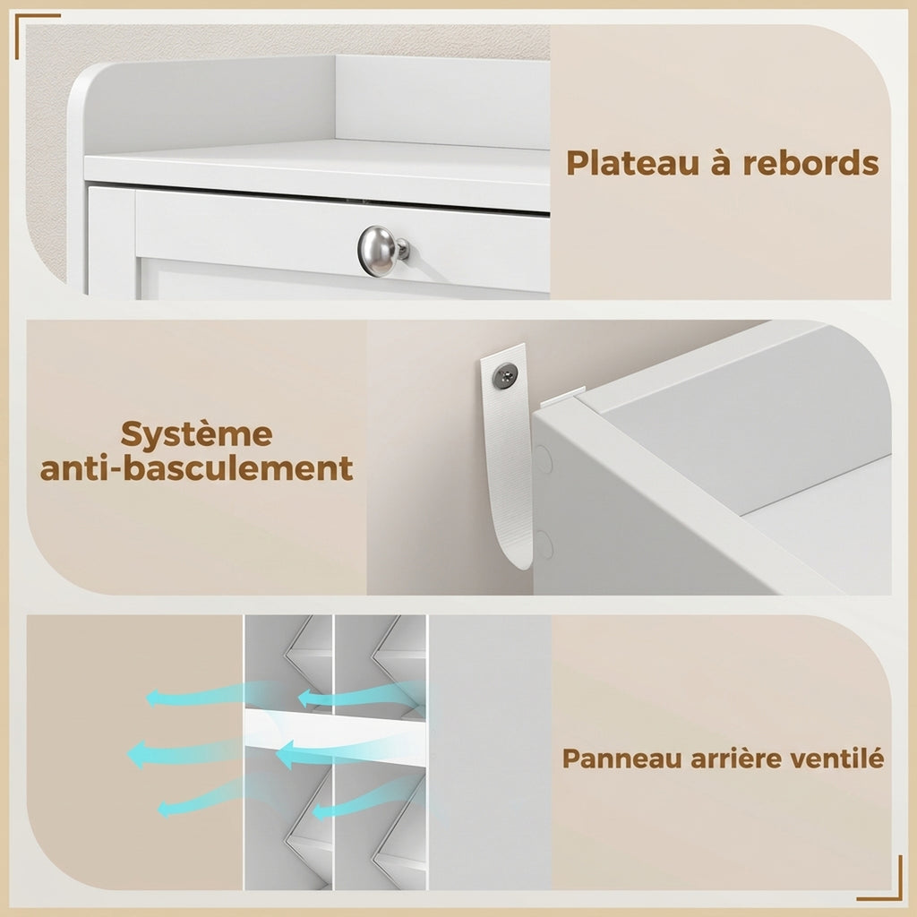 Meuble à Chaussures 16 Paires, Armoire à Chaussures Étroite, 4 Tiroirs, Étagères Réglables et Plateau Supérieur, Blanc-6