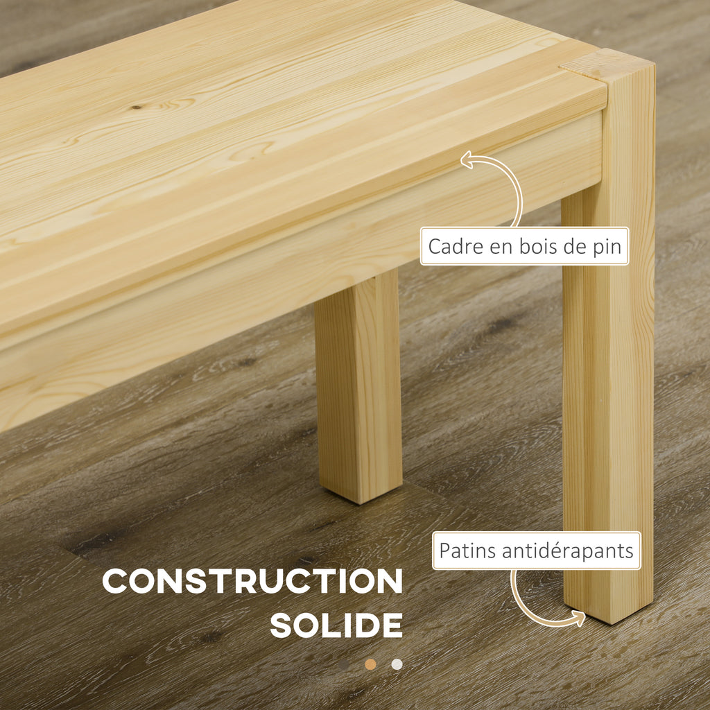 Banc de cuisine en bois massif 3 places, banc de salle à manger, charge 330 Kg, 150 x 33 x 45 cm, bois naturel-4