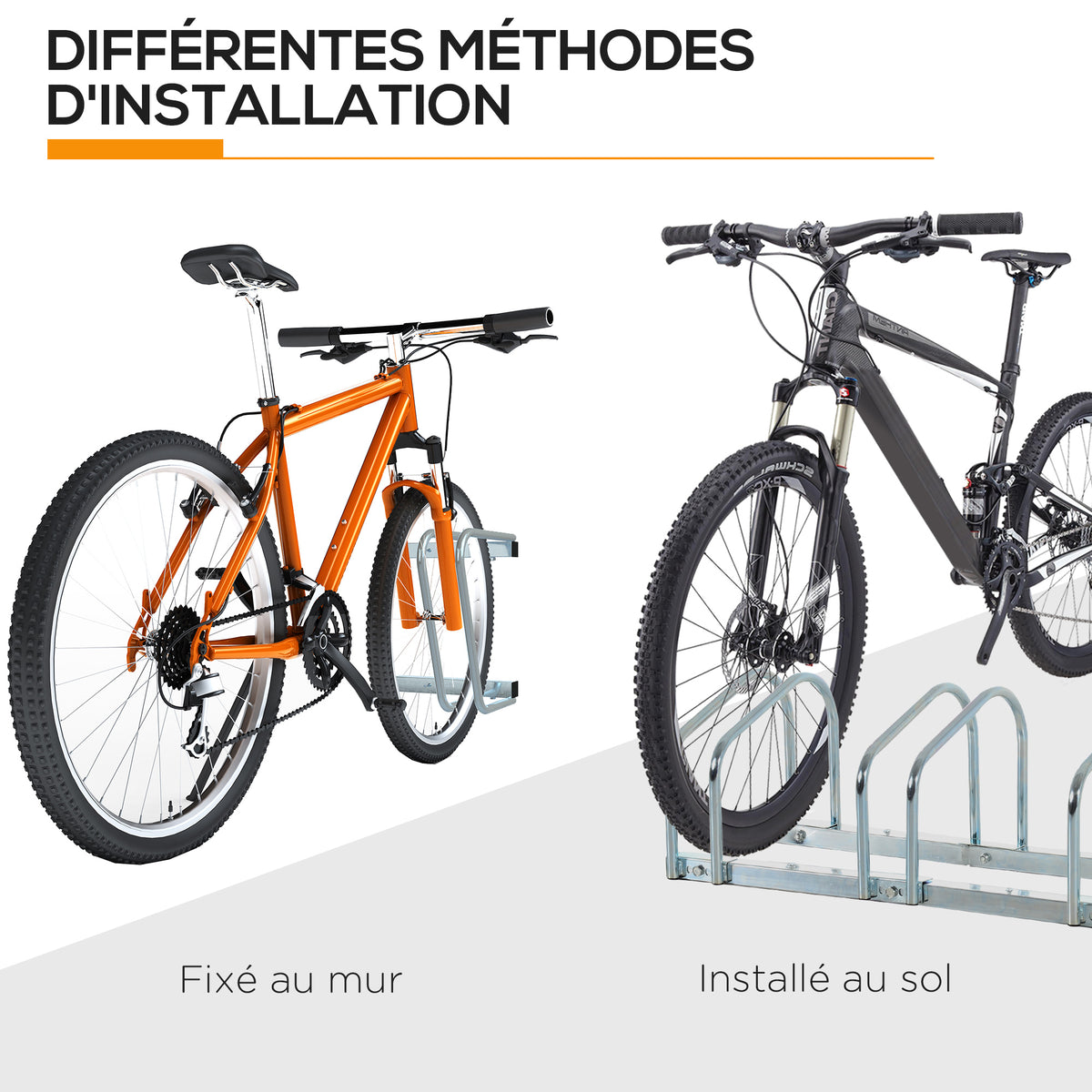Râtelier 5 vélos range-vélos support de rangement pneu 65 mm sol ou mural pour VTT enfants BMX 145 x 33 x 27 cm acier argent-8