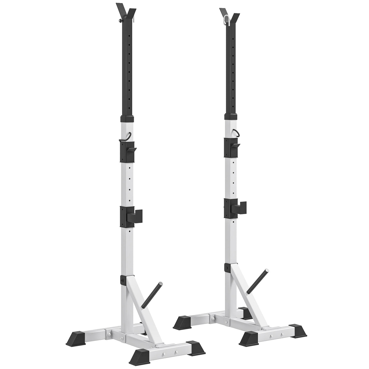 Squat Rack Réglable en Acier, Charge 200 kg, Support pour 3 Barres d'Haltères avec Crochets, 58,5x75,5x136-176cm, Argent-0