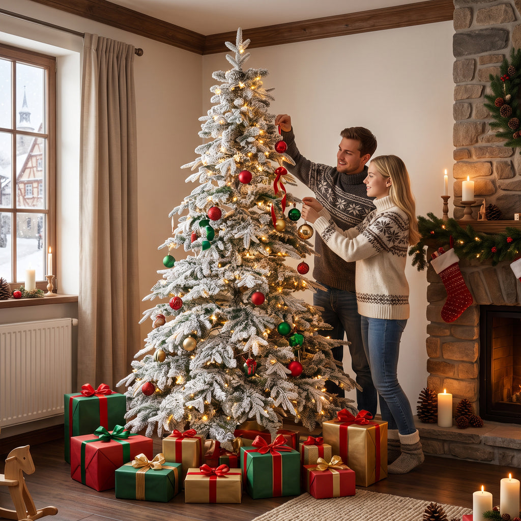 Sapin de Noël Artificiel 180 cm Arbre de Noël Lumineux Enneigé, Branches Articulées, Lumière 350 LEDs, Vert et Blanc-9
