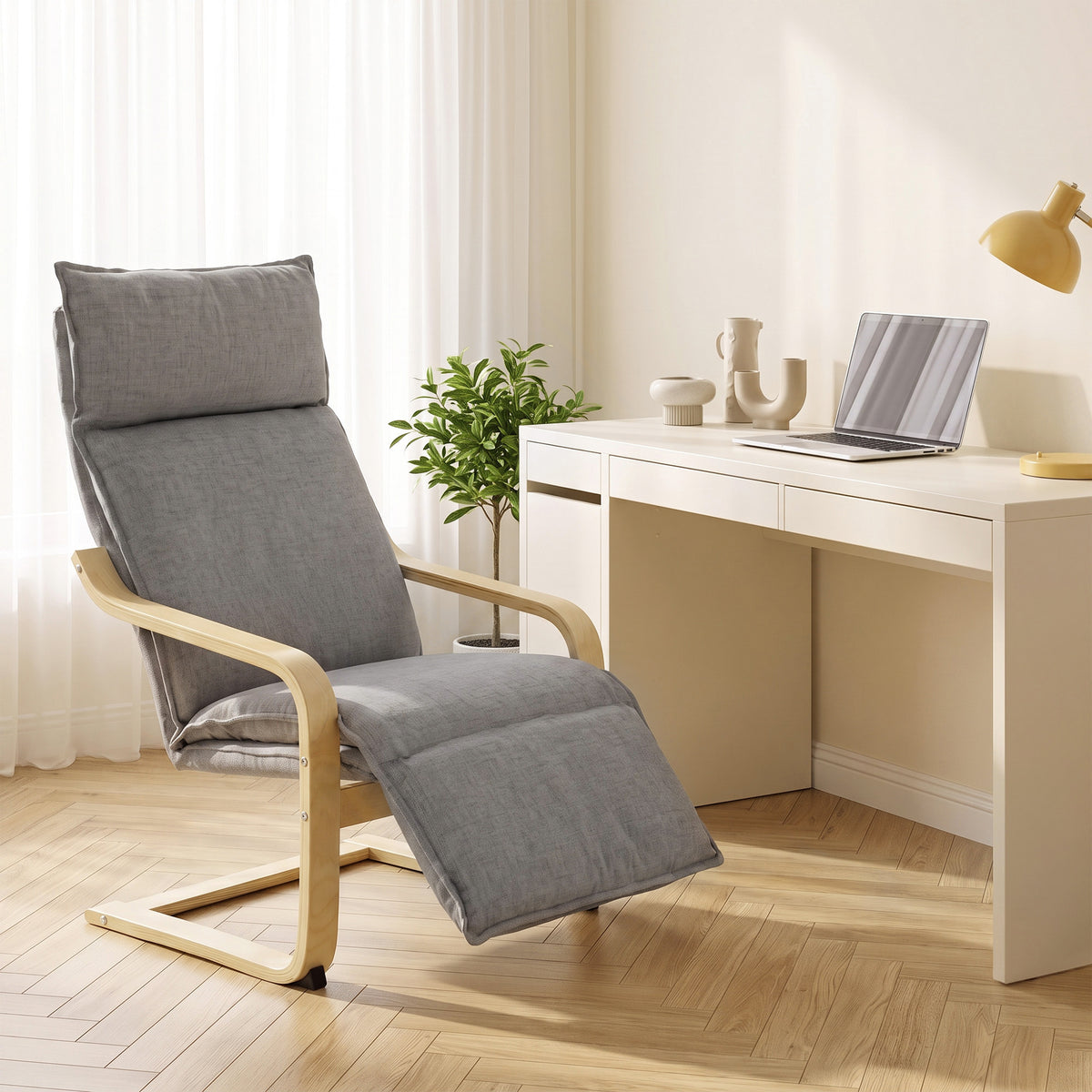 Fauteuil Salon, Fauteuil d'Appoint Rembourré en Lin avec Repose-Pieds, Assise Large, Bascule Douce, Dossier Haut, Gris-9