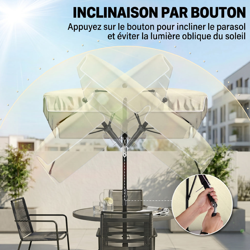 Parasol de jardin Parasol droit rectangulaire inclinable alu métal polyester haute densité 2 x 1,3 m beige clair-5