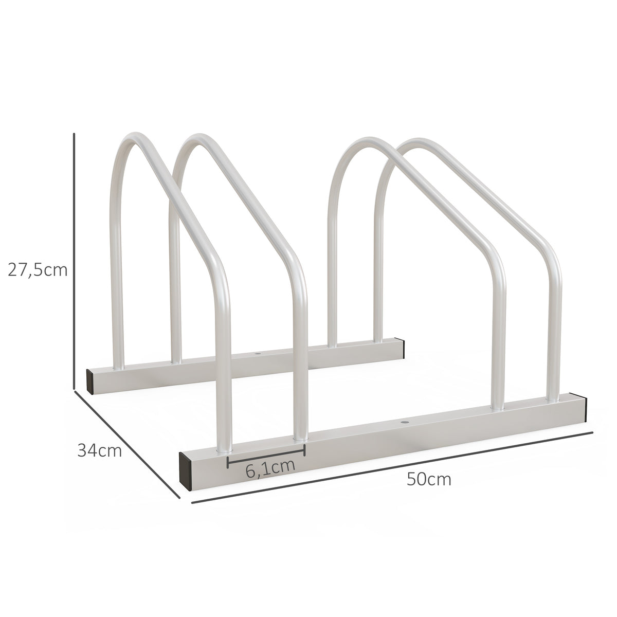 Râtelier 2 vélos range-vélos support rangement vélo à pneu 61 mm dim. 50L x 34l x 27,5H cm acier argenté-2