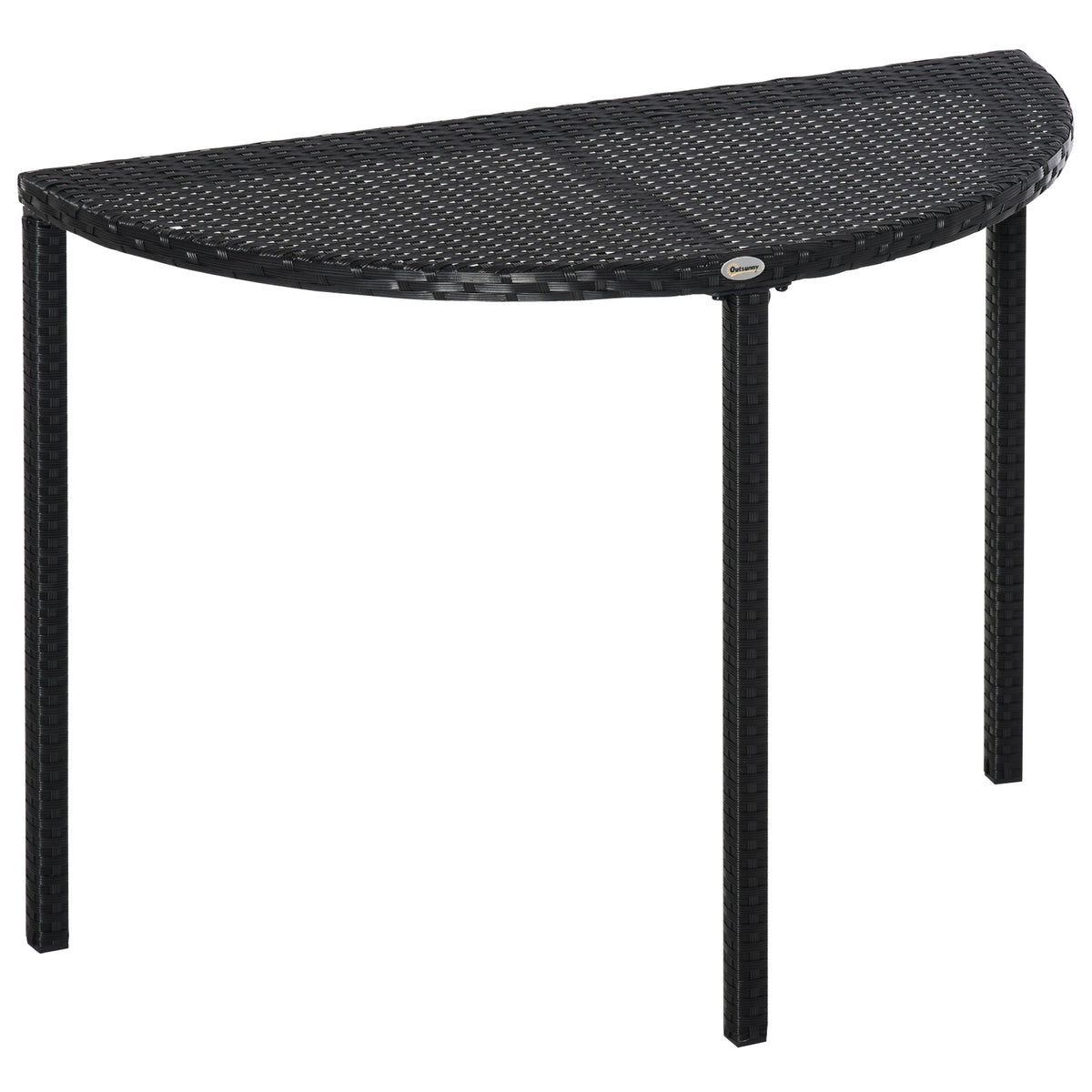 Table de jardin demi cercle - table de balcon demi lune - 100L x 50l x 74H cm résine tressée 4 fils imitation-0