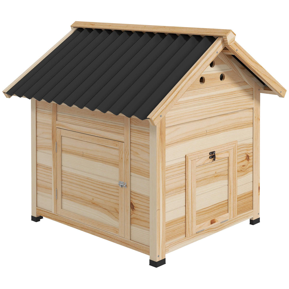 Poulailler en bois pour canards abri pour canards toit ouvrant double porte 78 x 90 x 92 cm effet bois naturel-0