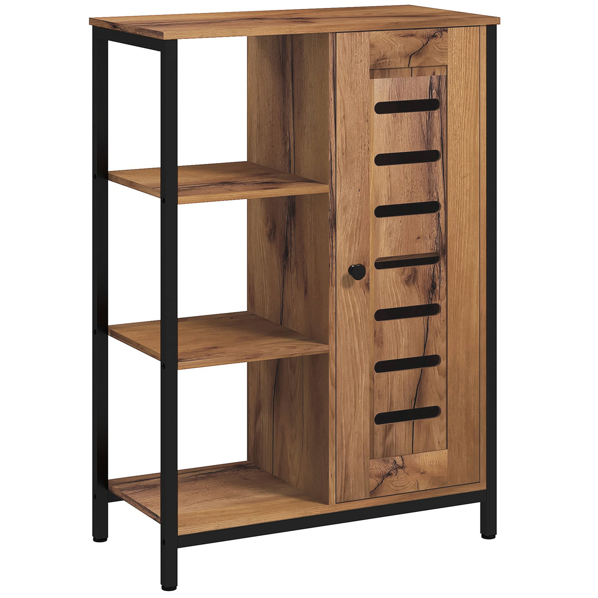 Meuble de salle de bain sur pied design industriel structure acier 3 étagères ouvertes 60 x 30 x 85 cm marron rustique-0