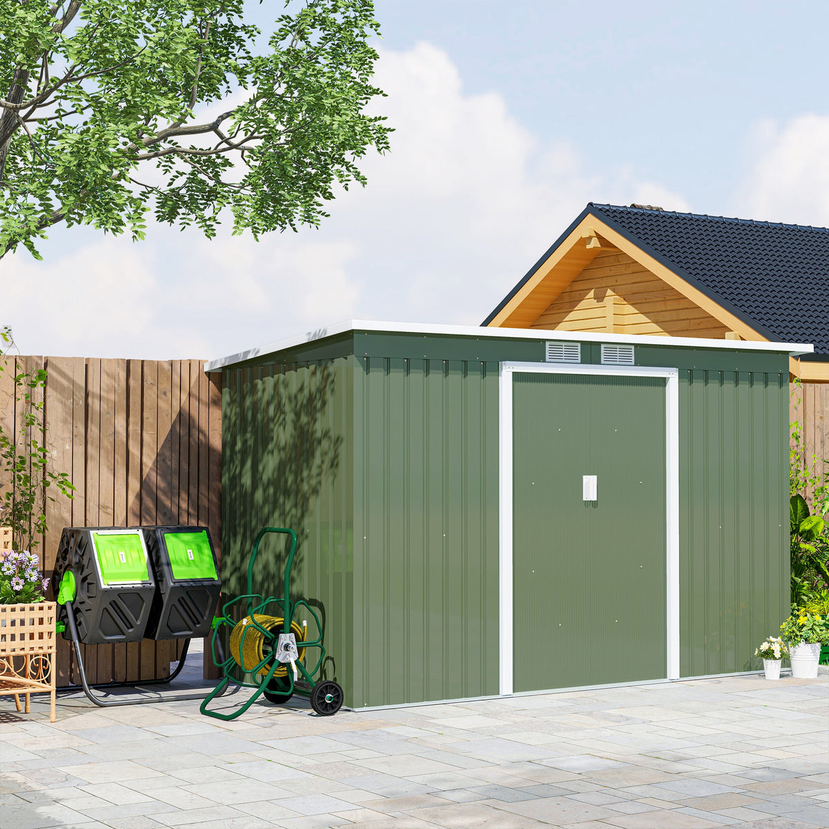 Composteur de jardin bac à compost pour déchets rotatif 360° double chambre 130 L acier PP 67 x 60 x 77 cm noir-7