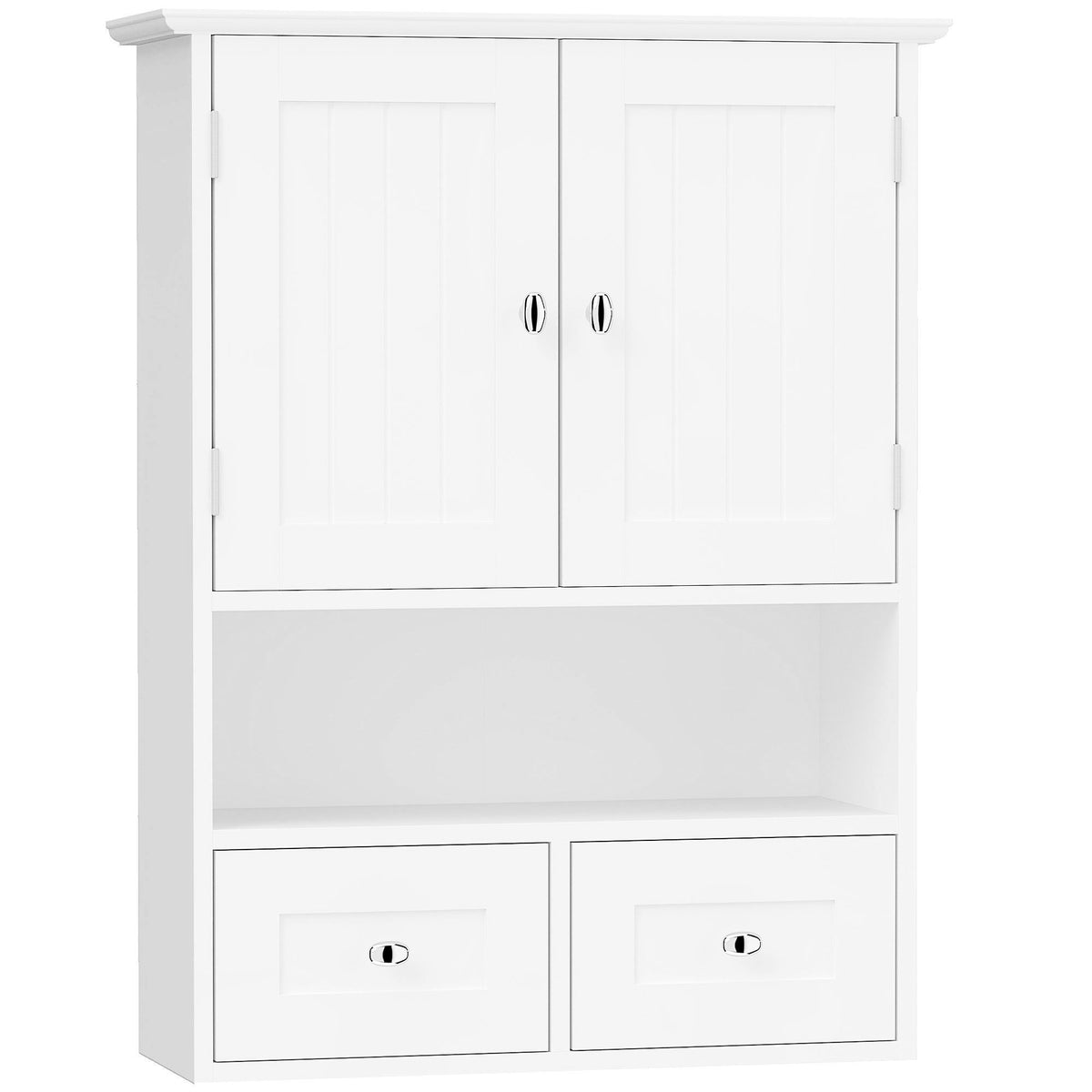Armoire murale de salle de bain, armoire de toilette, avec portes, étagère, 2 tiroirs, 50,8l x 17,8P x 66H cm, blanc-0