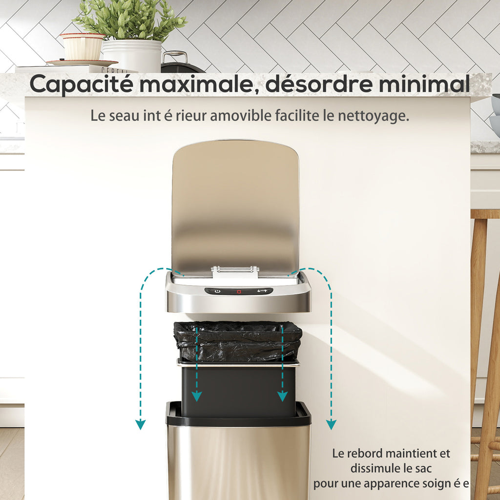 Poubelle de cuisine automatique 12 L en acier inoxydable, poubelle à capteur avec couvercle, 28 x 22 x 41 cm, argent-5