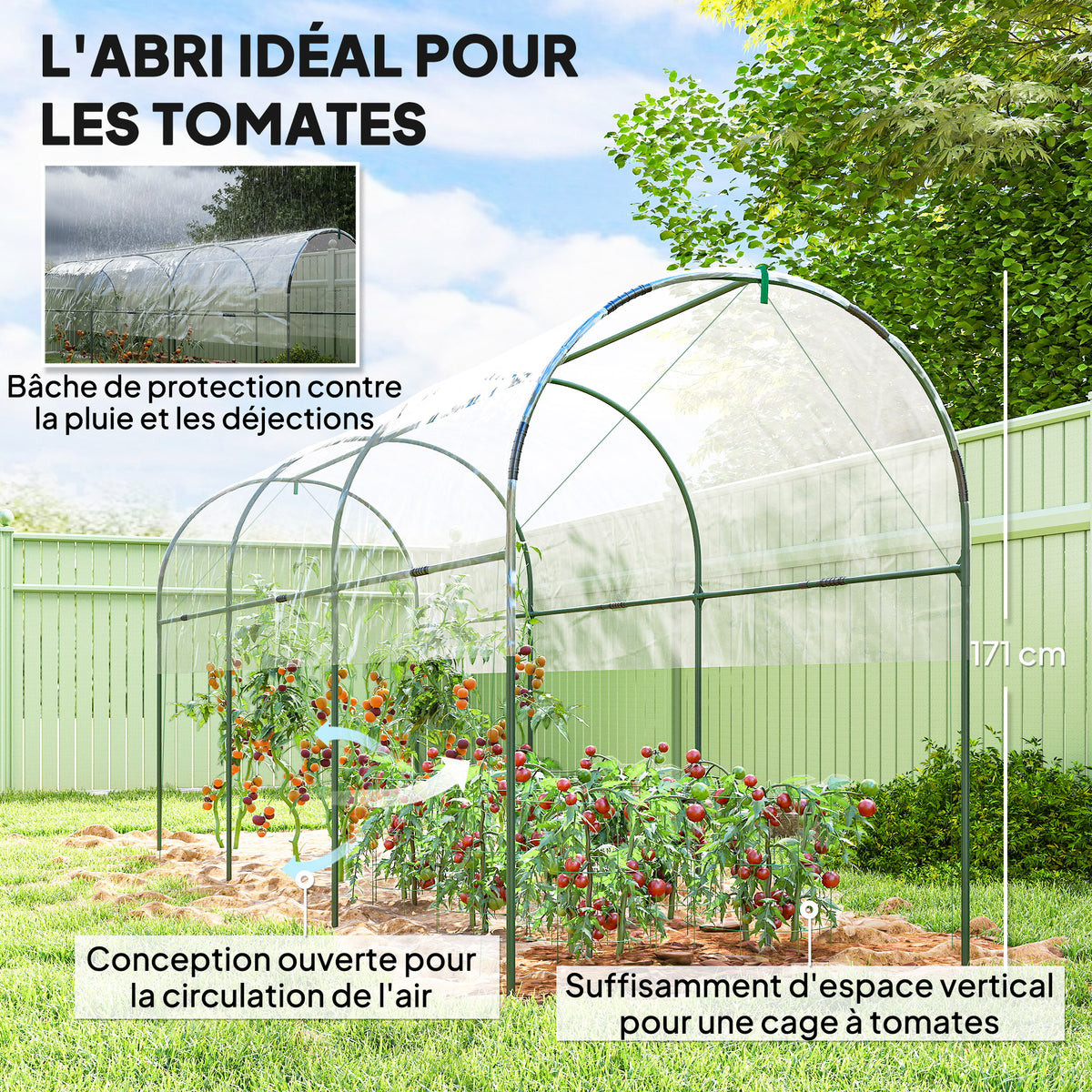 Serre de jardin serre à tomates 4 arceaux en acier bâche en PVC 4 x 1,2 x 1,7 m vert-3