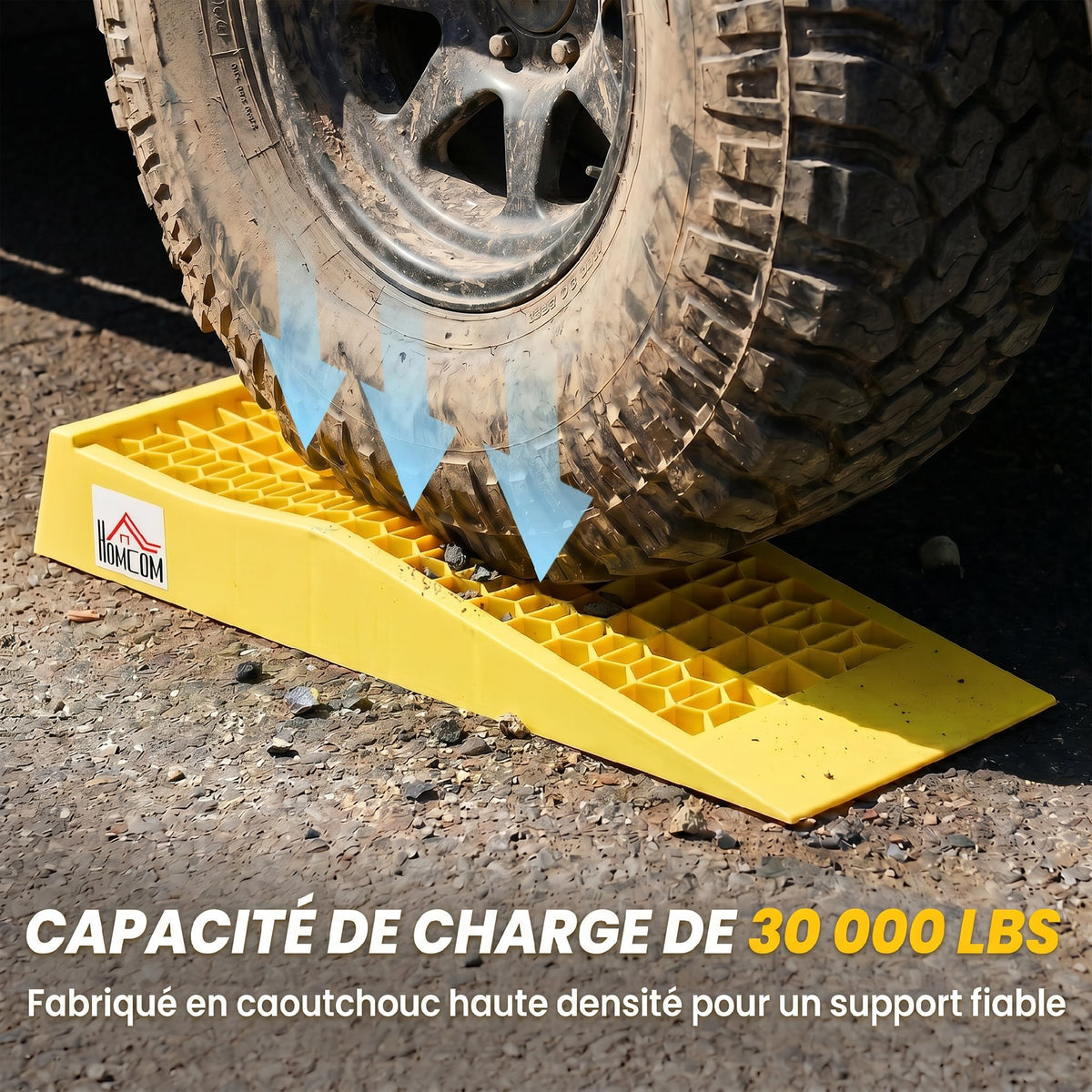 Ensemble de 2 rampes pour voiture véhicule utilitaire rampe de chargement dim. 70L x 19,5l x 7,8H cm PP jaune-4