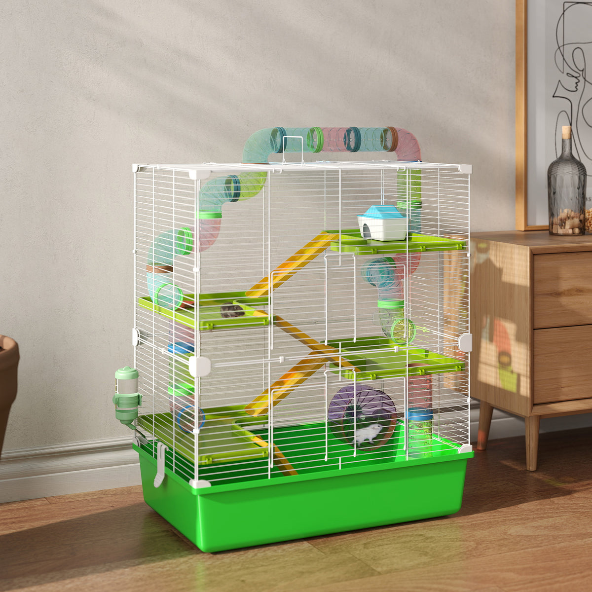 Grande cage pour hamsters cage pour rongeur 5 niveaux avec tunnels abreuvoir roue maisonnette échelles-9