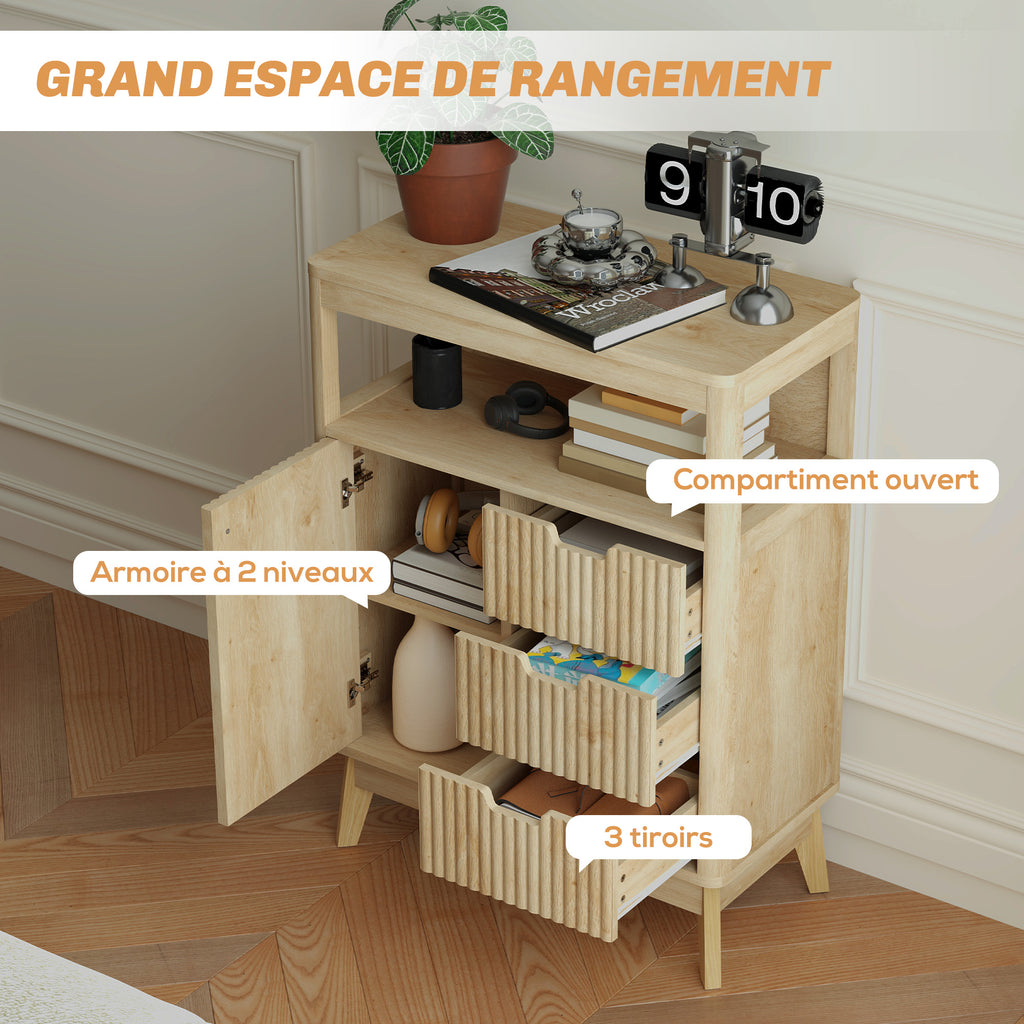 Buffet salon meuble de rangement avec placard à portes, étagère réglable et étagère ouvert, 60x30x81cm, bois naturel-4