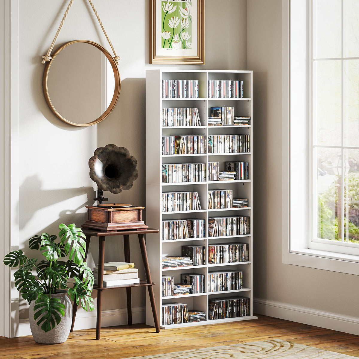 Rangements pour CD et DVD 18 compartiments capacité max. 640 CD/360 DVD 430 Blu-ray 78,5 x 24 x 175 cm blanc-8