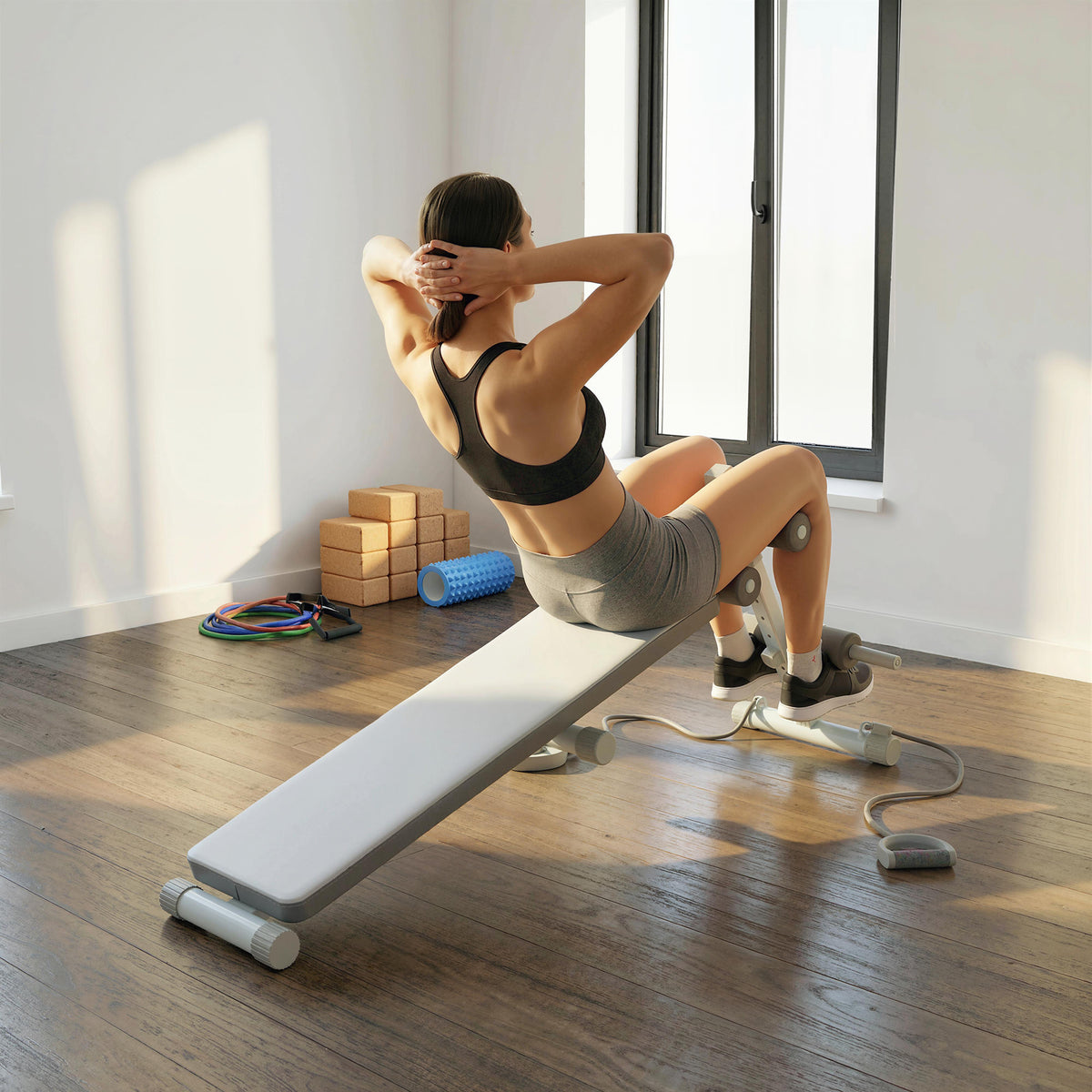 Banc de Musculation Multifonction, Banc Plat Réglable avec Siège à 3 Niveaux, 141 x 52 x 54-71 cm, Bleu et Blanc-7