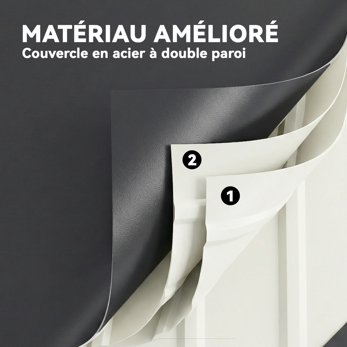 Coffre de rangement métal boîte de jardin 350L double vérins à gaz  verrouillable pour coussins outils gris anthracite-6