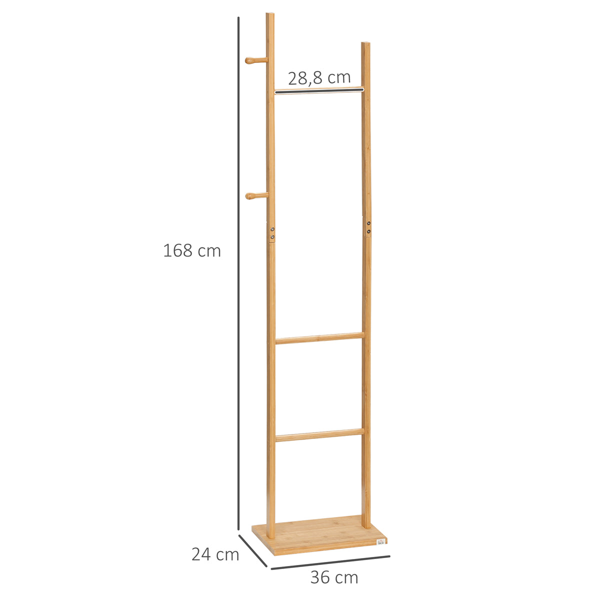 Porte manteau sur pied portant à vêtements, Vestiaire en bois avec 3 tringles et 2 crochets-2