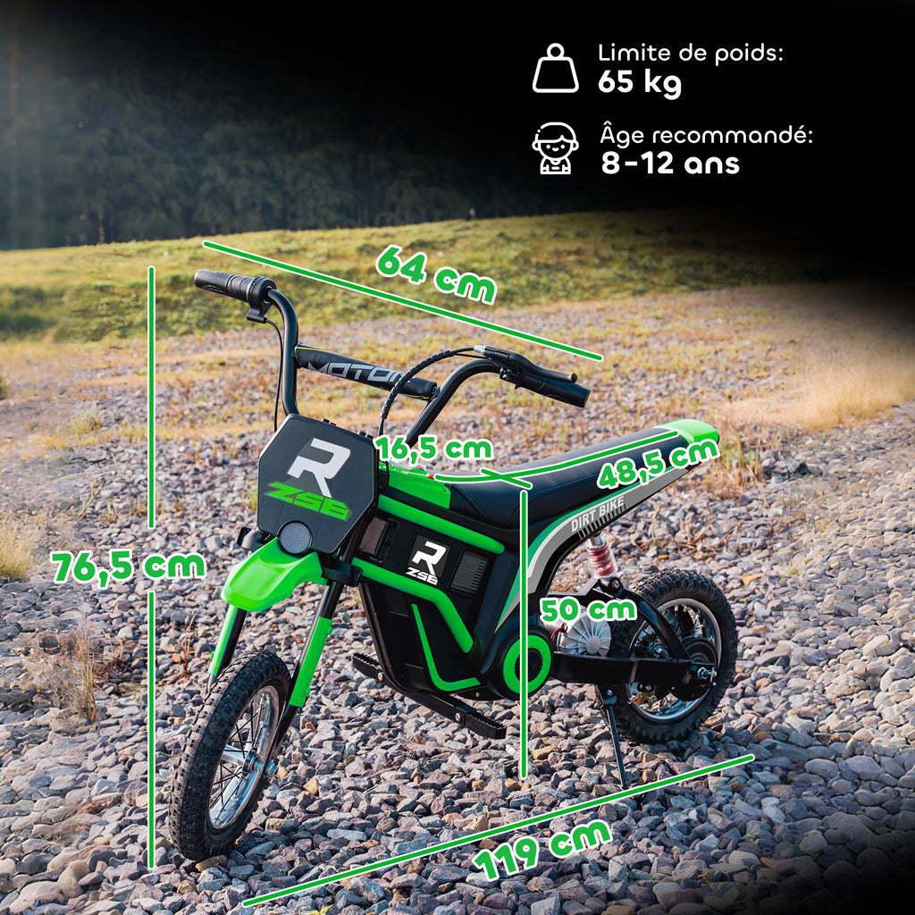 Moto cross électrique enfant moto électrique enfants moteur 350 W batterie 12V 8-16 km/h pneus gonflables 12'' vert-2