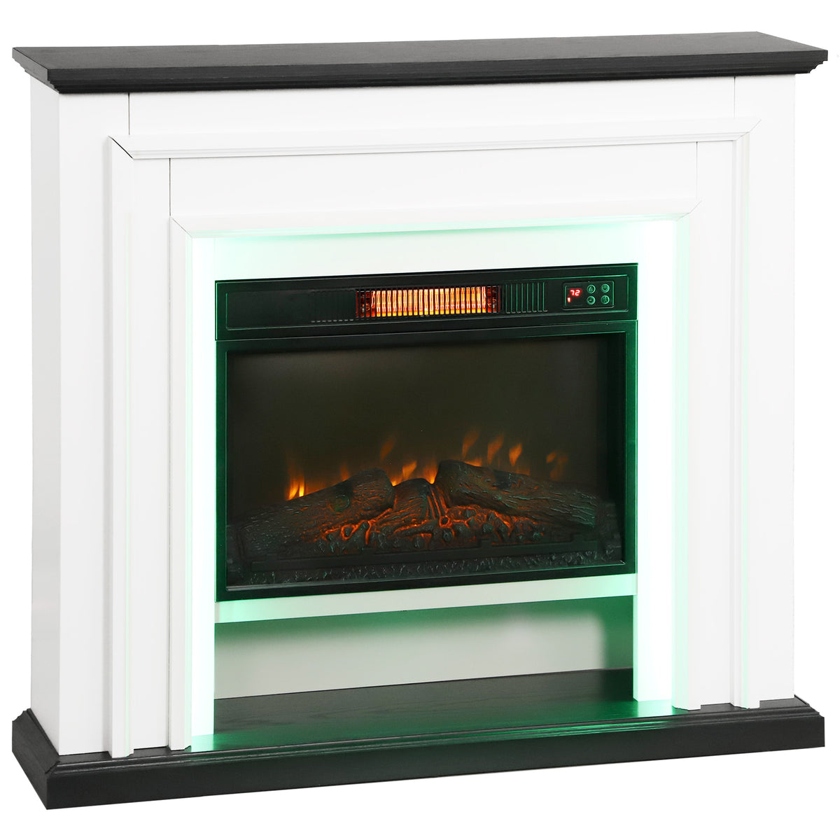 Cheminée électrique 1800W, fausse cheminée décorative lumières LED RGB, effet flamme, manteau, 105 x 27 x 97 cm, noir-0