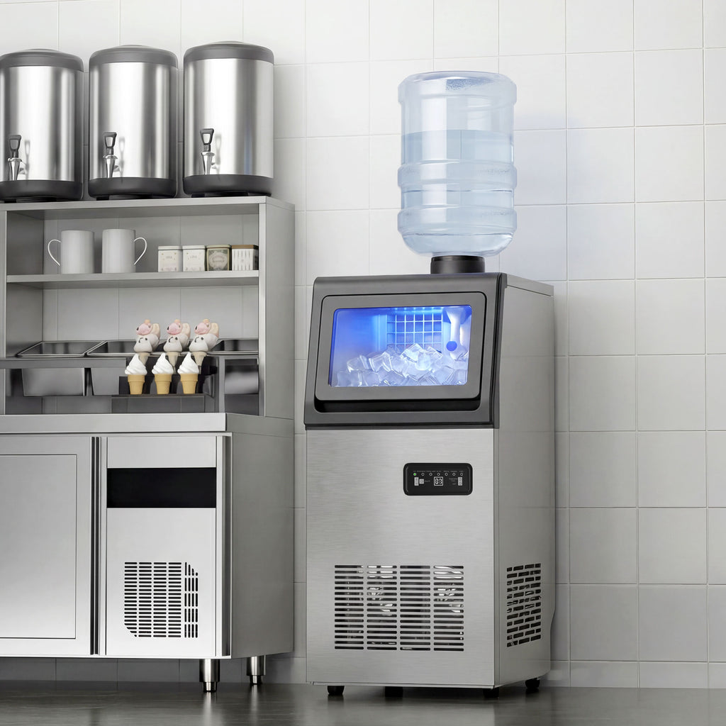 Machine à glaçons commerciale 36 kg/24h, acier inoxydable, ice maker, capacité 5,5 kg, 36 cubes par 10 minutes,-8