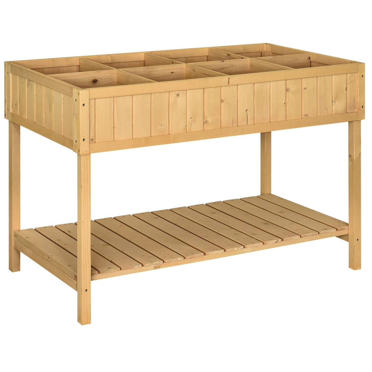 Jardinière sur Pieds carré Potager avec étagère 110L x 46l x 76H cm 8 Compartiments & Inserts d'irrigation-0