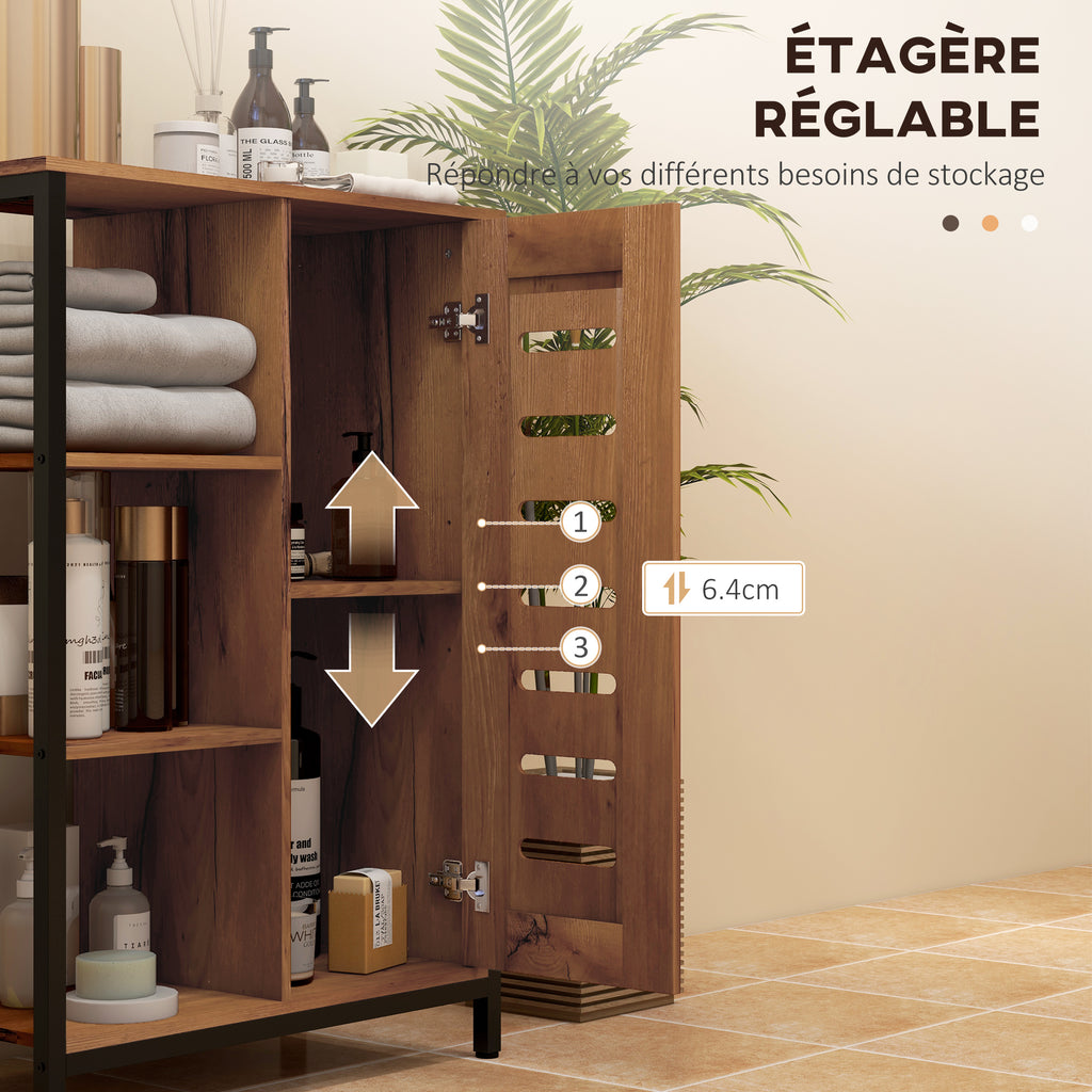 Meuble de salle de bain sur pied design industriel structure acier 3 étagères ouvertes 60 x 30 x 85 cm marron rustique-4
