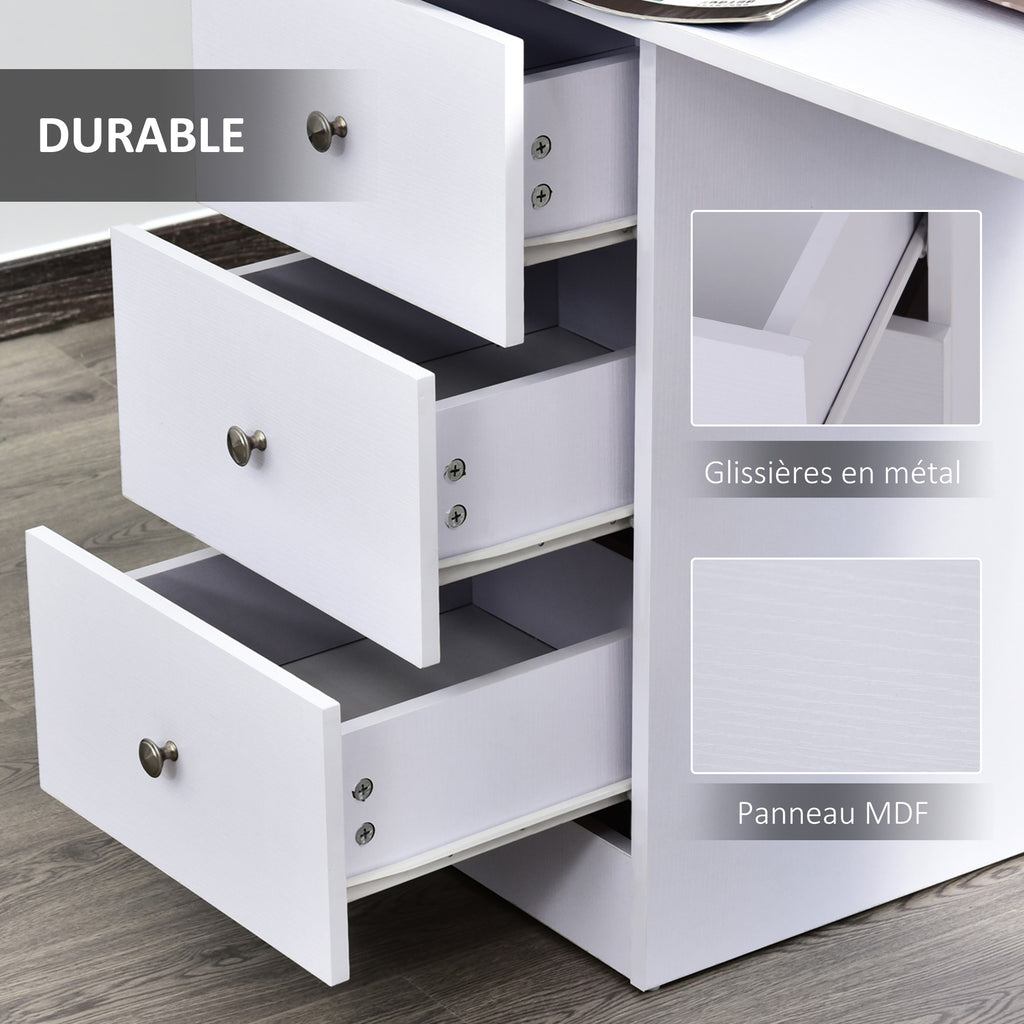 Bureau informatique multimédia multi-rangements 3 tiroirs 2 étagères 120L x 49l x 72H cm blanc-4