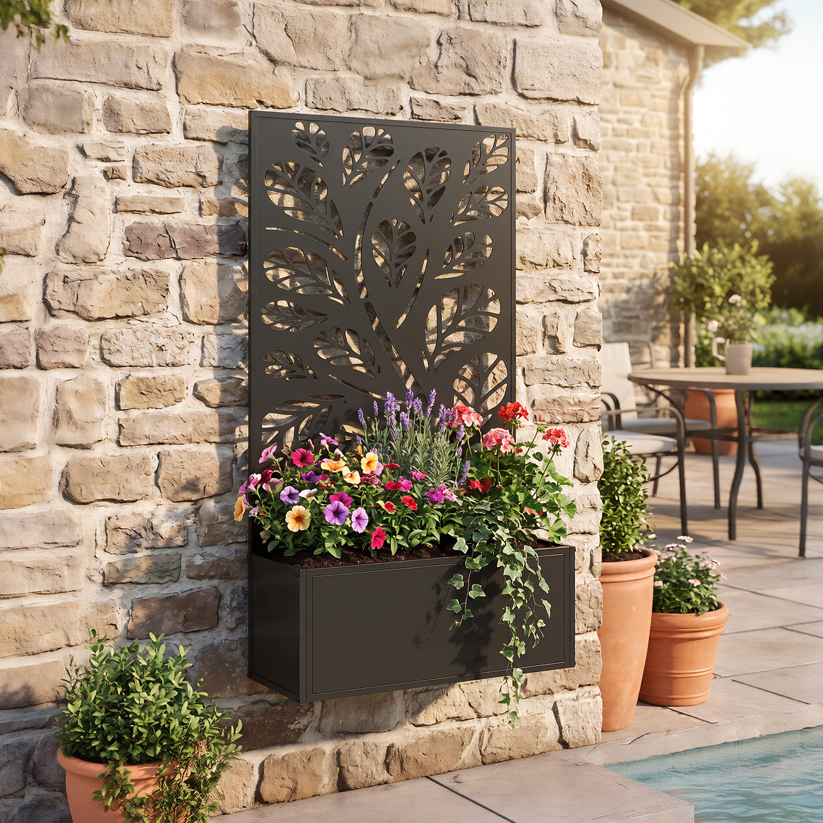 Jardinière avec brise-vue paravent treillis pour Plante Grimpante, bac à Fleurs - dim. 61L x 23l x 113H cm-7