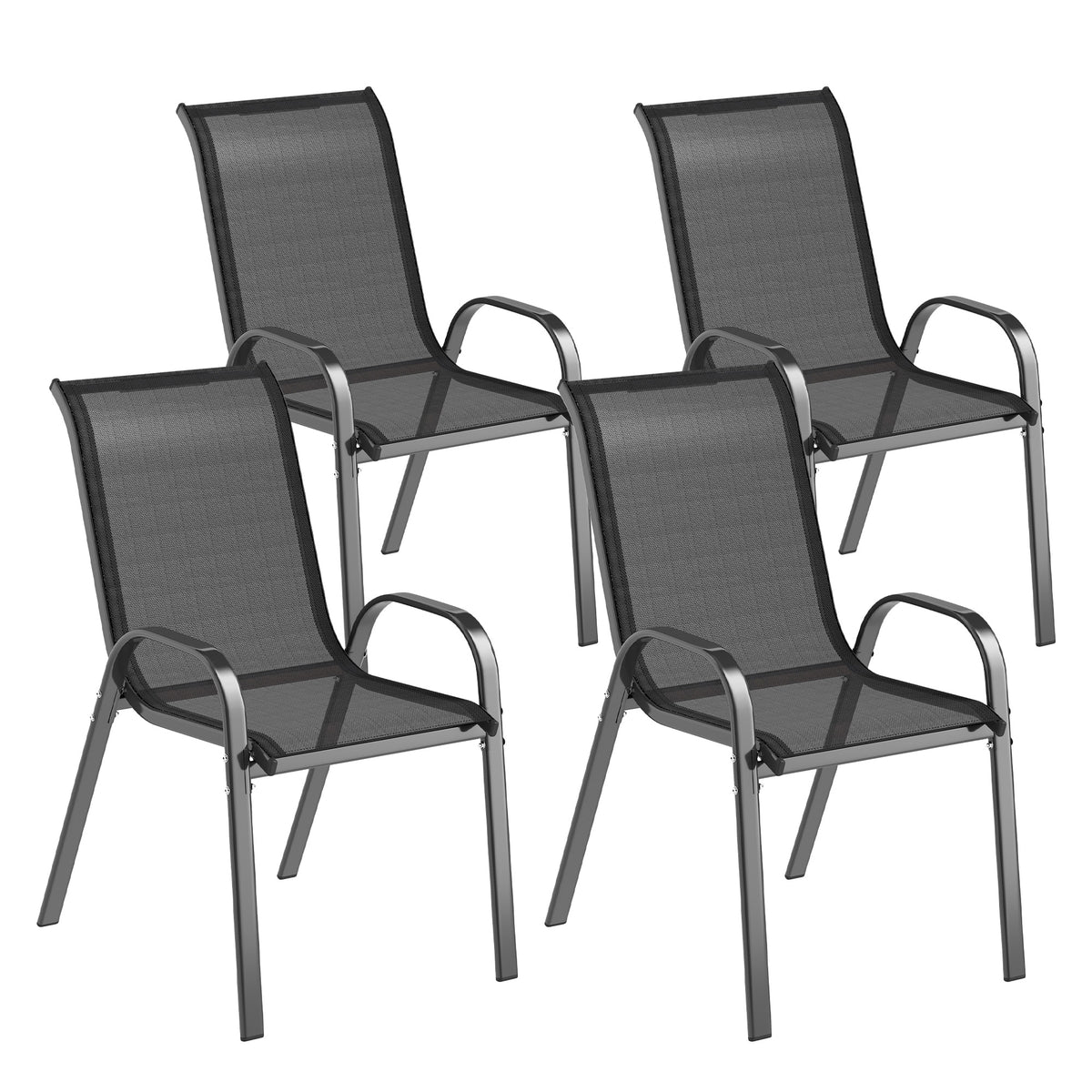 Lot de 4 chaises de jardin chaises empilables dossiers hauts tissu maille respirante cadre acier 54 x 71 x 93 cm noir-0