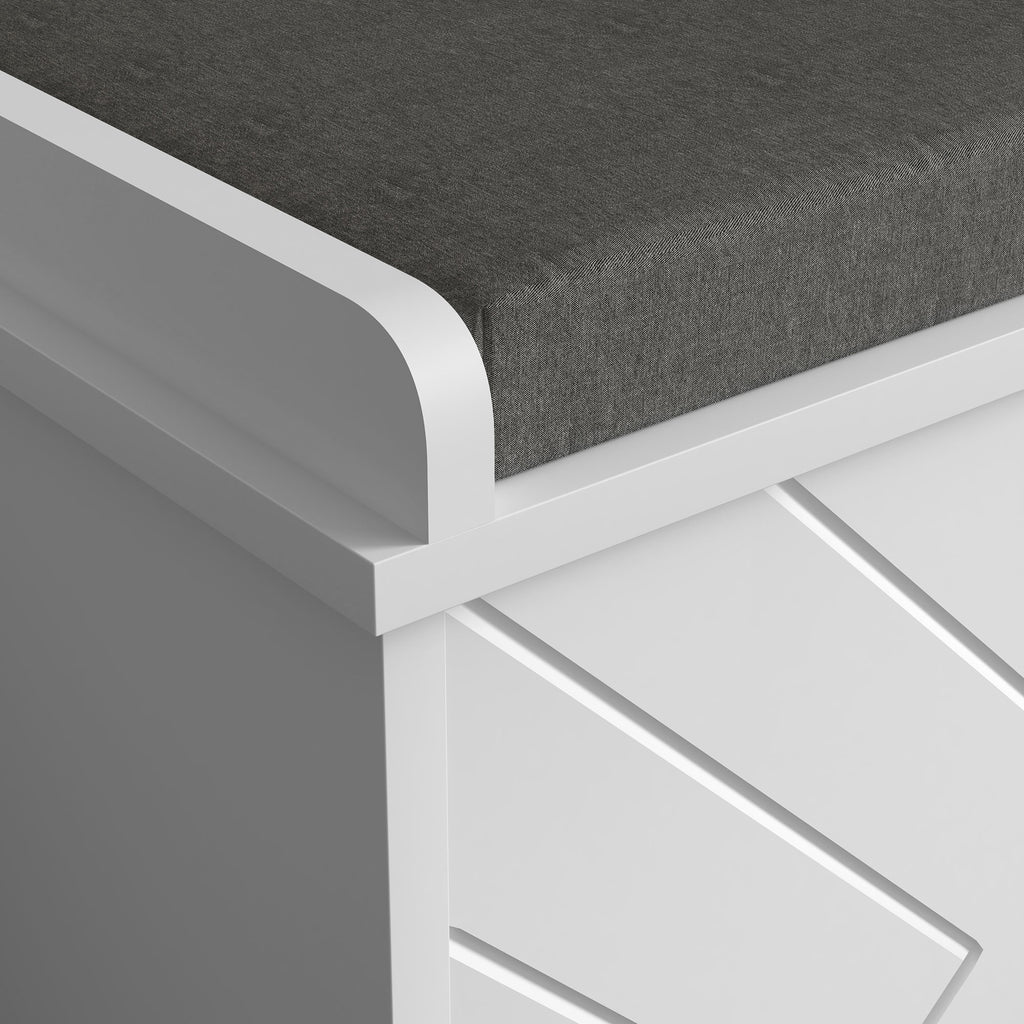 Banc à chaussures avec tiroir rabattable, coussin d'assise et étagère réglable, 80 x 26 x 48 cm, blanc-9
