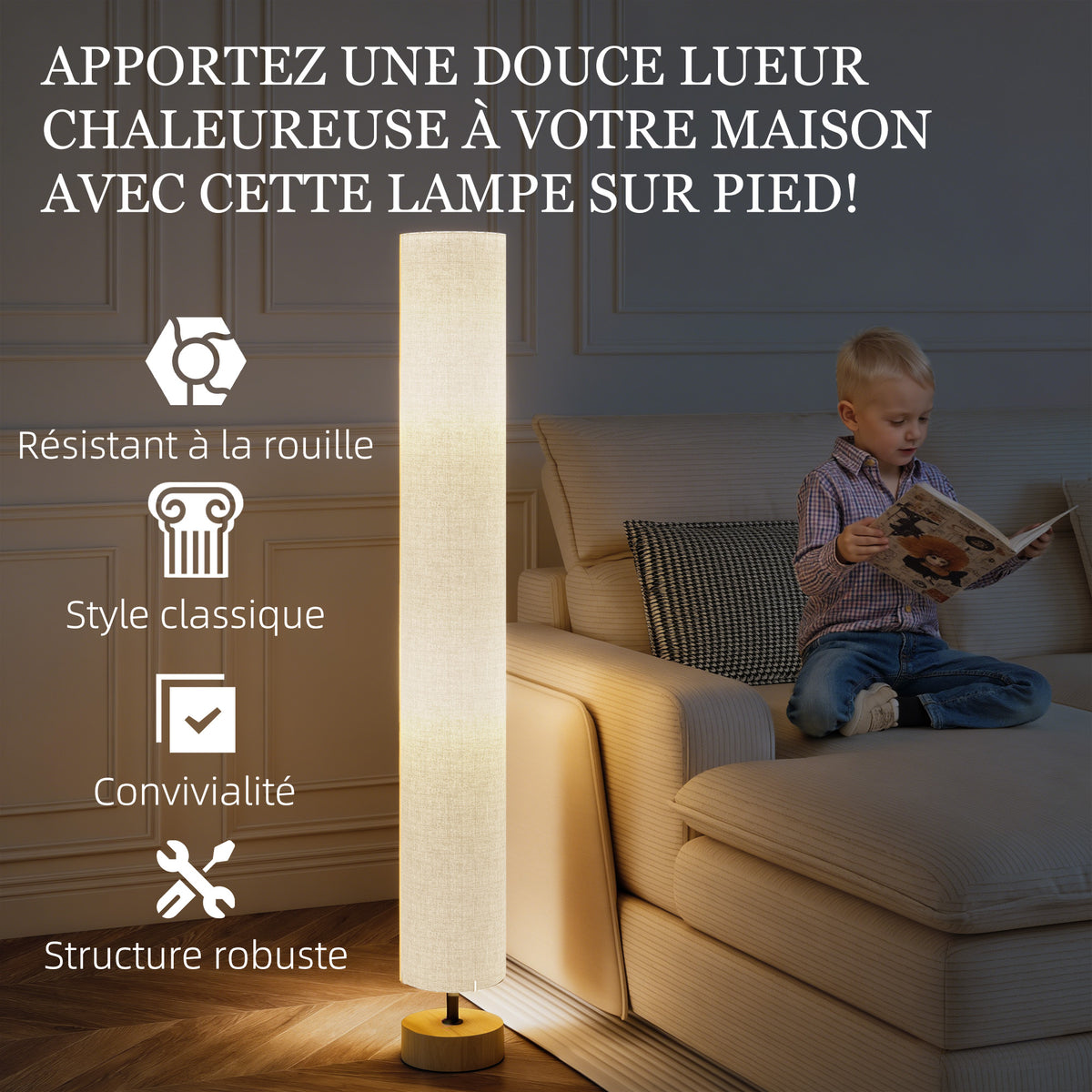 Lampadaire sur pied de salon avec abat-jour en lin, interrupteur à pied, 2 x douille E27, 120 cm, gris-5